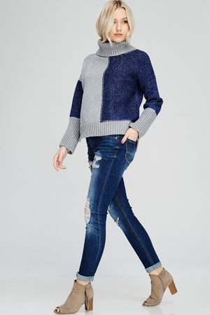 Count Me In Sweater - Grey/Navy