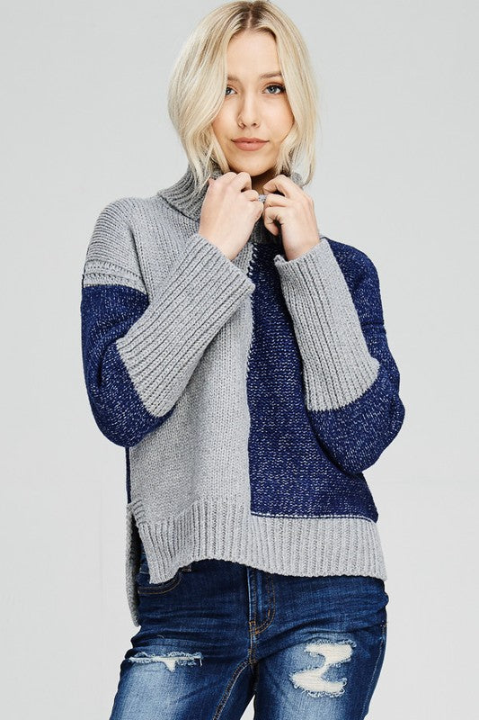 Count Me In Sweater - Grey/Navy