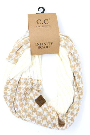 Houndstooth CC Infinity Scarf - Ivory/Beige
