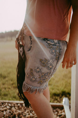 Embroidered Denim Skirt