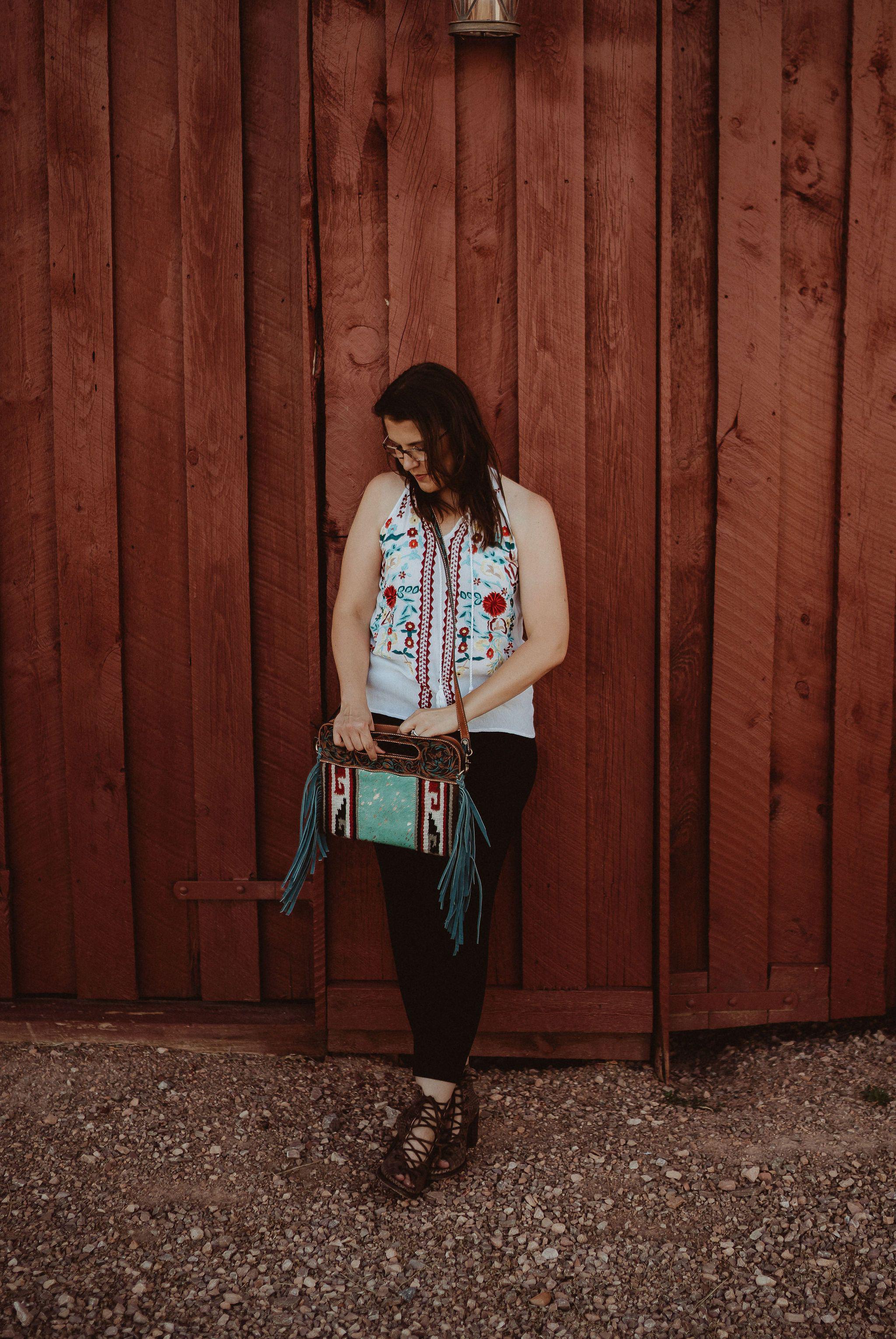 Turquoise Cowhide and Saddle Blanket Clutch