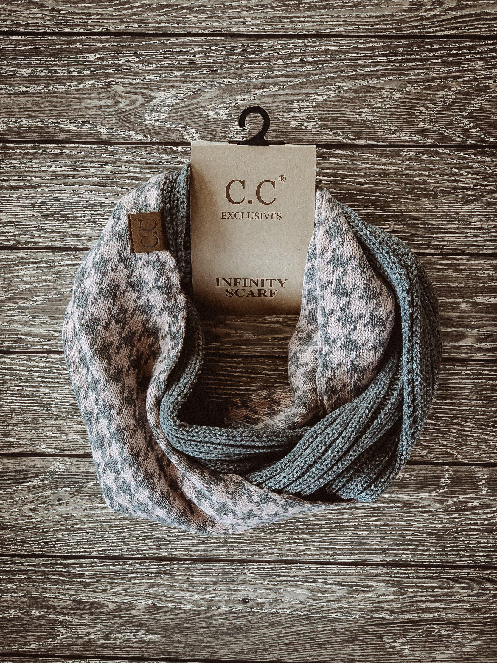 Houndstooth CC Infinity Scarf - Light Grey/Indie Pink
