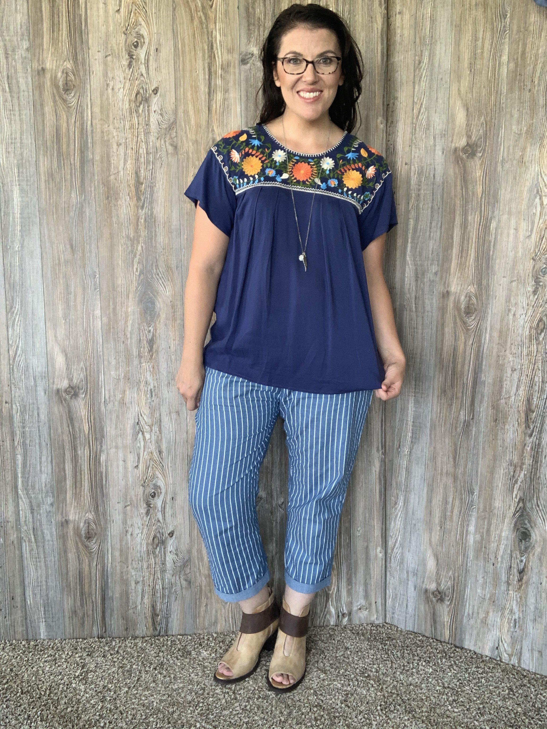 Multi-Colored Embroidered Navy Top