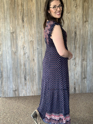 Navy Maxi Dress with Multi Color Accents