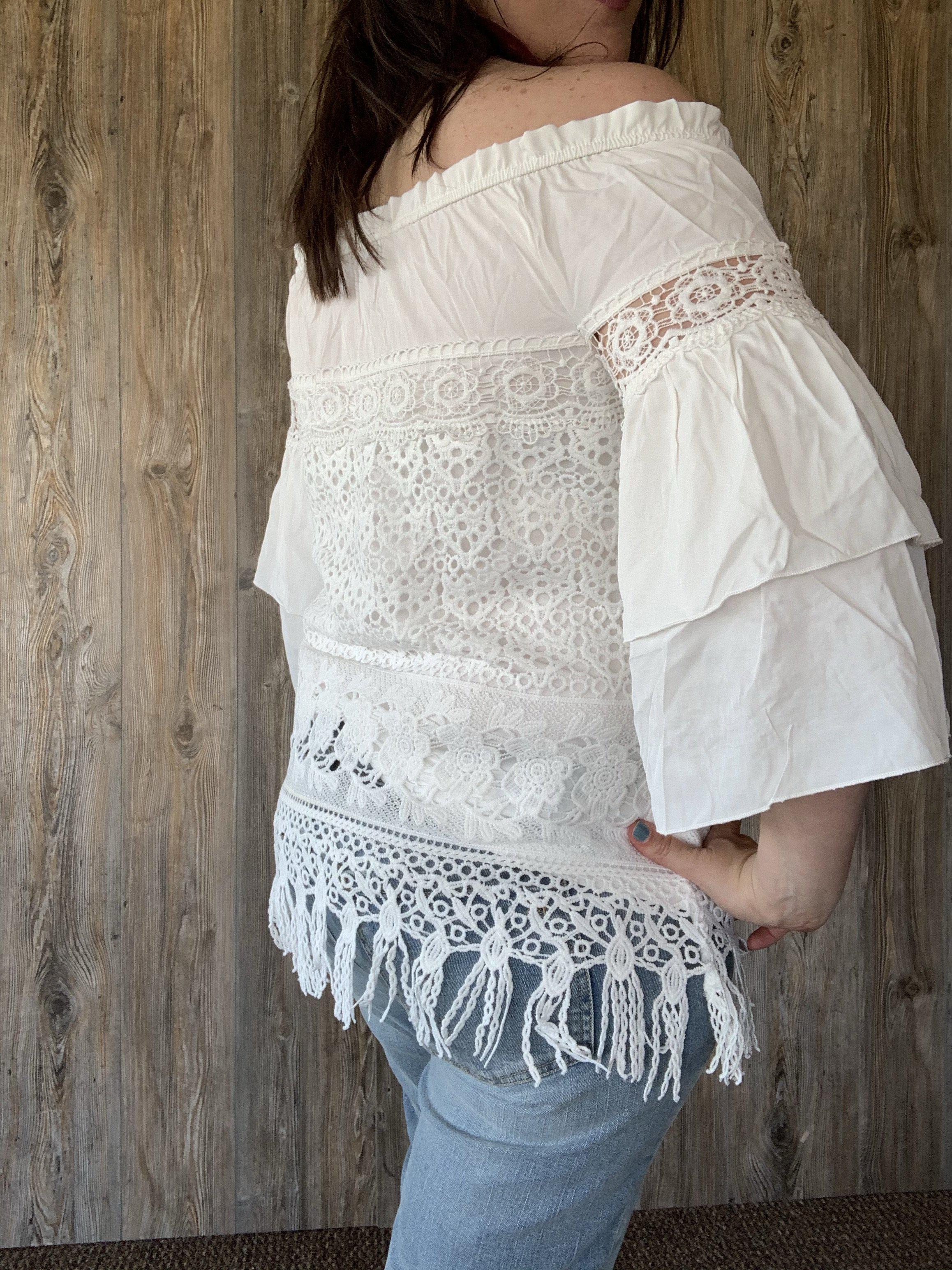 Tiered Off White Lace Blouse