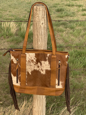 Hair on Hide Tote with Fringe - Conceal Carry