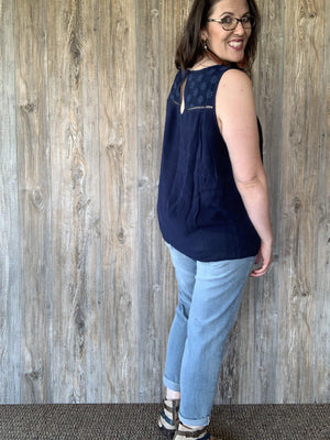 Navy Tank Top with Lace