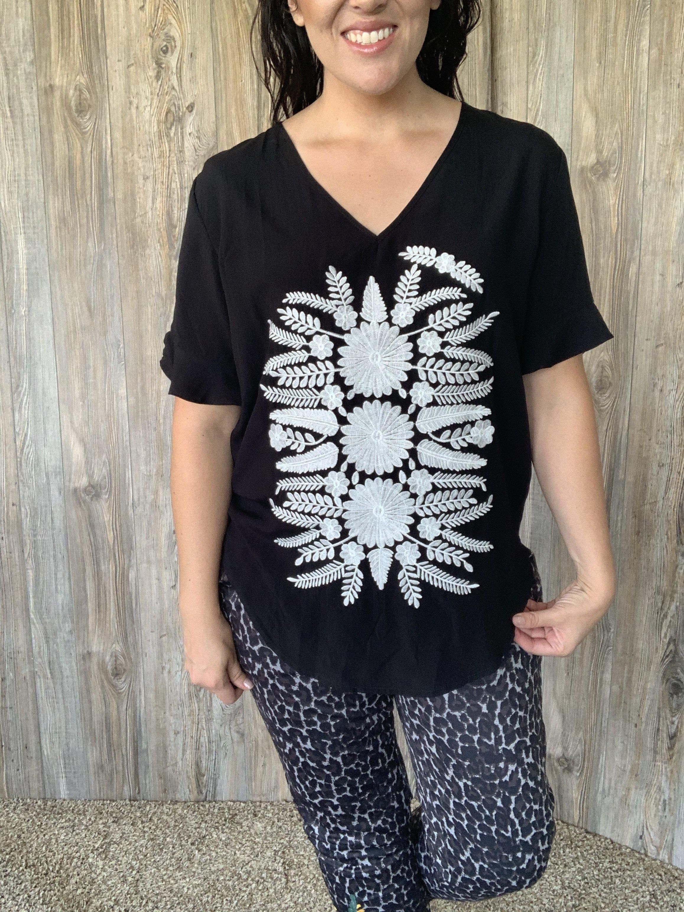 Black and White Embroidered Top