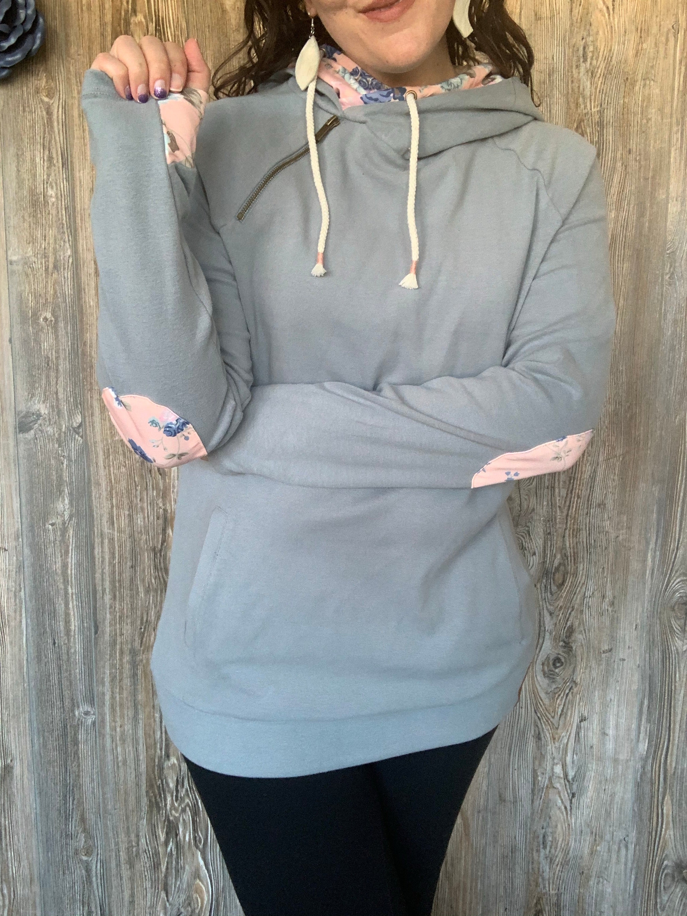 Ampersand Ave Doublehood Sweatshirt - Floral Elbow Patch