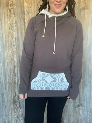 Ampersand Ave Doublehood Charcoal Sweatshirt with Lace Accents