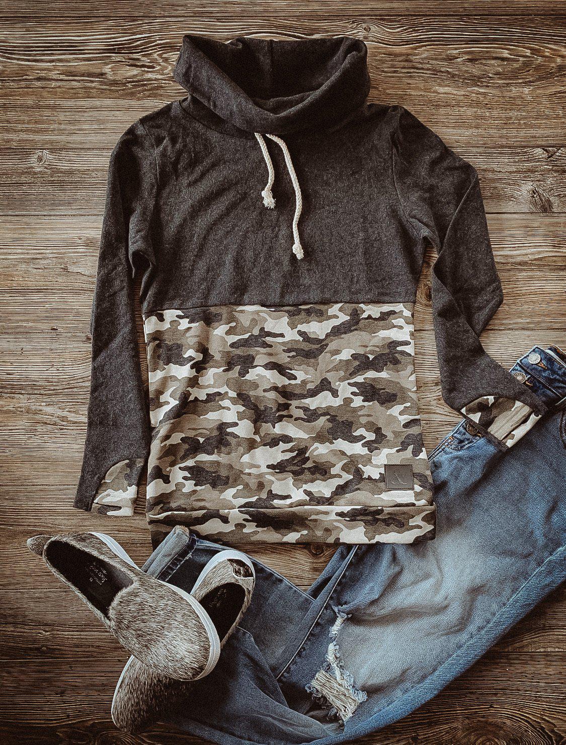 Ampersand CowlNeck Sweatshirt - Camo