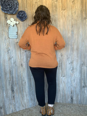 Rust Turtle Neck Sweater with Embroidery