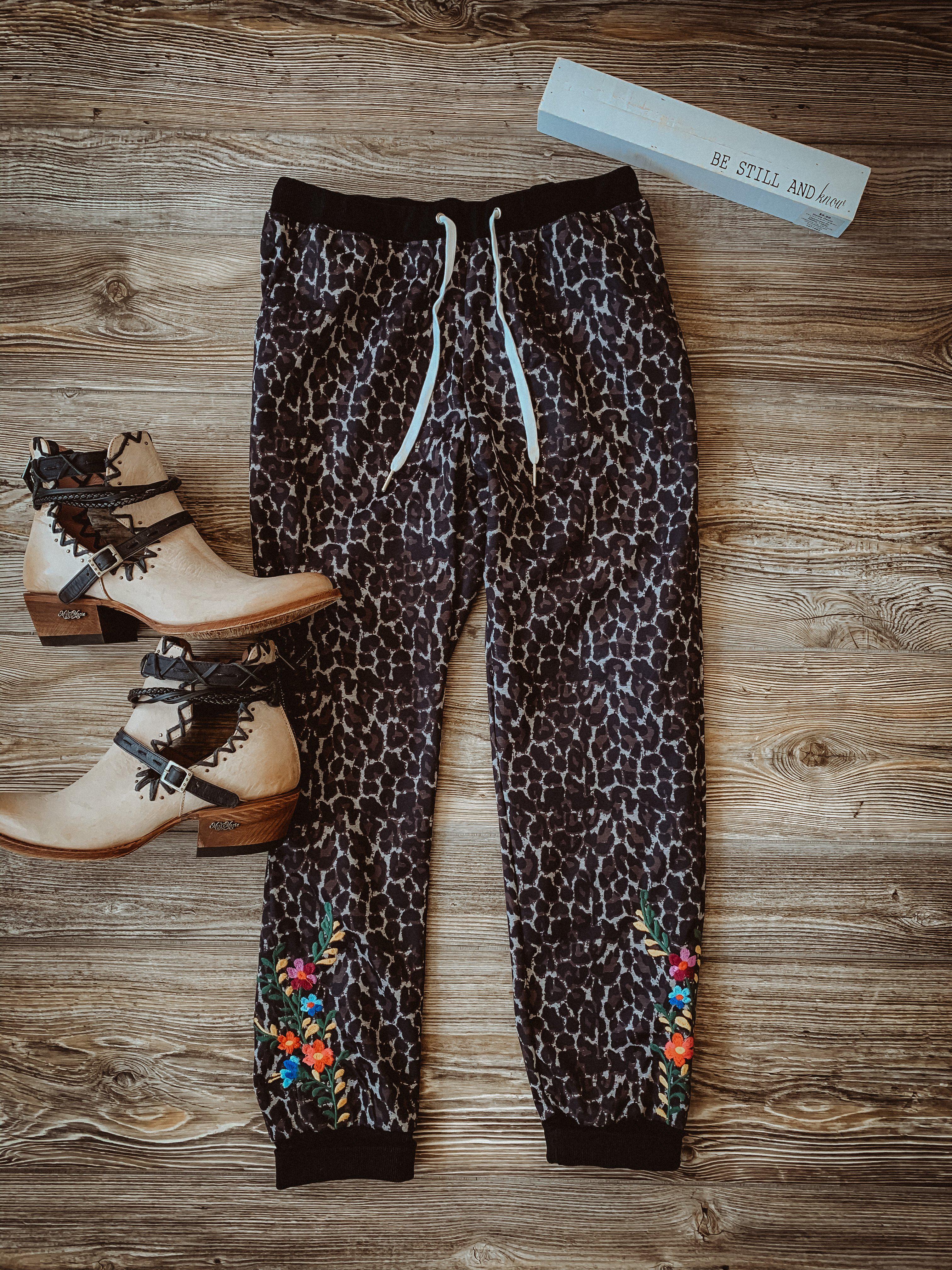 Embroidered Leopard Joggers