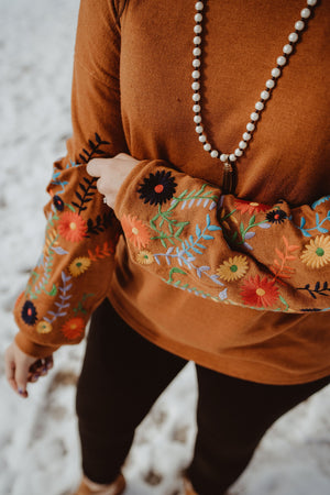 Rust Turtle Neck Sweater with Embroidery