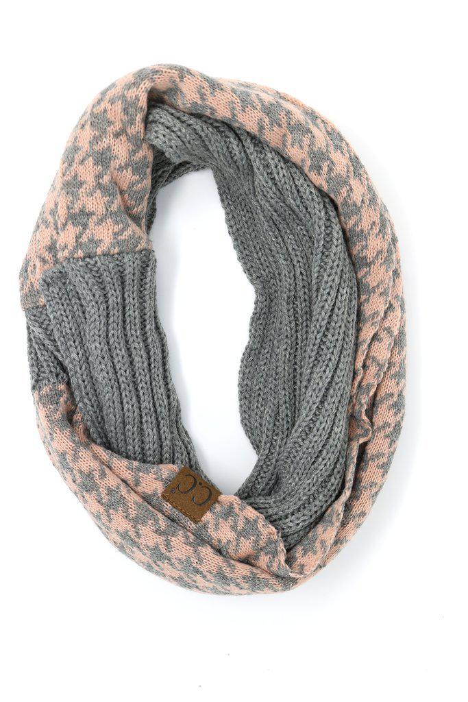Houndstooth CC Infinity Scarf - Light Grey/Indie Pink